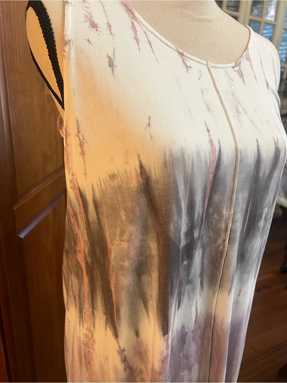 Tie-Dye Sleeveless Midi Dress - Lavender Gray White - Picture 3 of 6